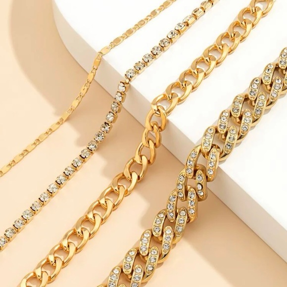 Modern Gold Chain Rhinestone Bracelet Set - Picture 5 of 9